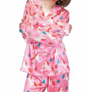 NEW LOLA + THE BOYS unicorn holiday silk set in pink